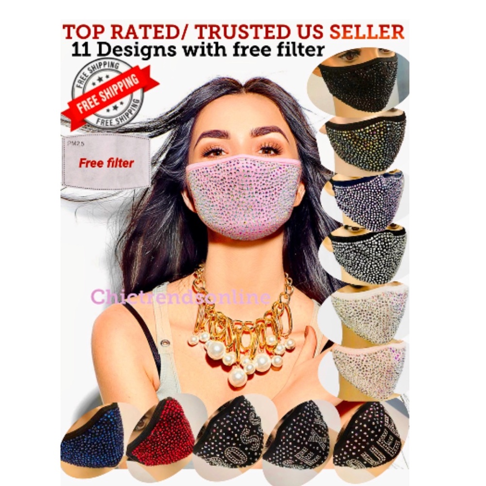 Bundle of 3 rhinestone masks with 3 filters
